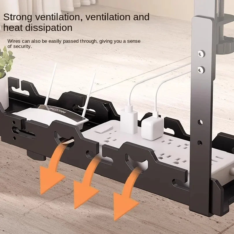 Telescopic Under Table Storage Rack Metal Cable Management Tray Home Office Desk Wire Organizer No Punching Storage Accessories