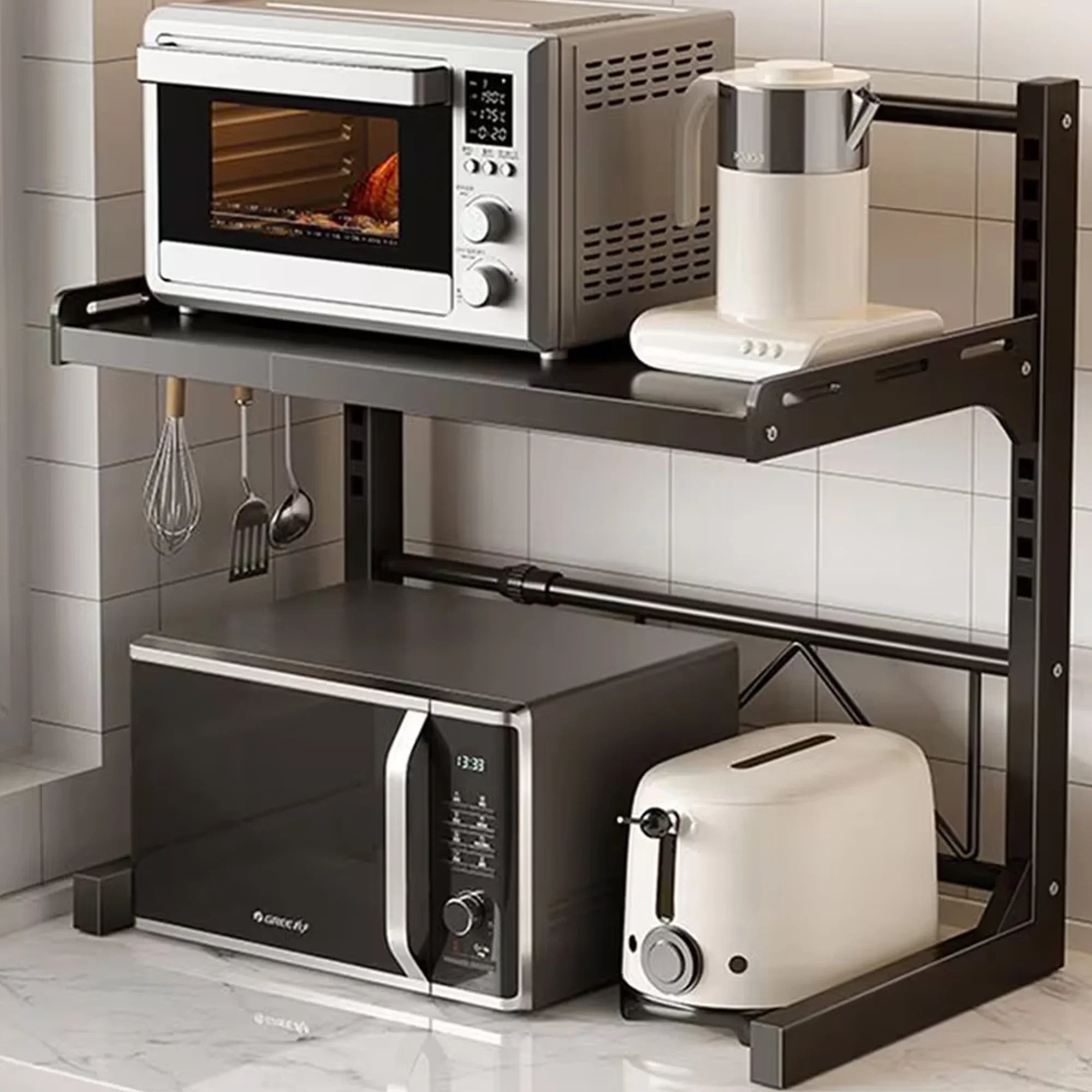 1pc Expandable 39-62cm Microwave Shelf Organizer, Moisture And Rust Proof Microwave Countertop Organizer,Tableware Storage