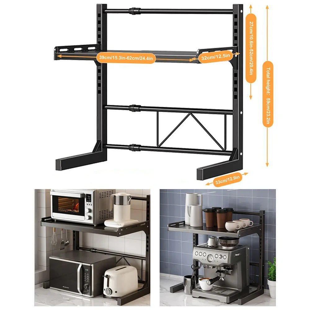 1pc Expandable 39-62cm Microwave Shelf Organizer, Moisture And Rust Proof Microwave Countertop Organizer,Tableware Storage