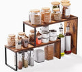 2 Tier Expandable Kitchen Countertop Organizer, Rustic Wood Spice Rack Storage Shelf, Metal Frame Cabinet Organizer for Pantry, Bathroom & Office