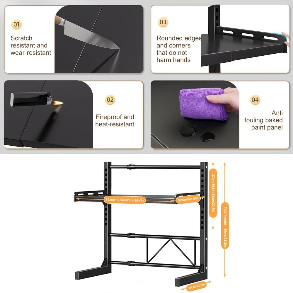 1pc Expandable 39-62cm Microwave Shelf Organizer, Moisture And Rust Proof Microwave Countertop Organizer,Tableware Storage